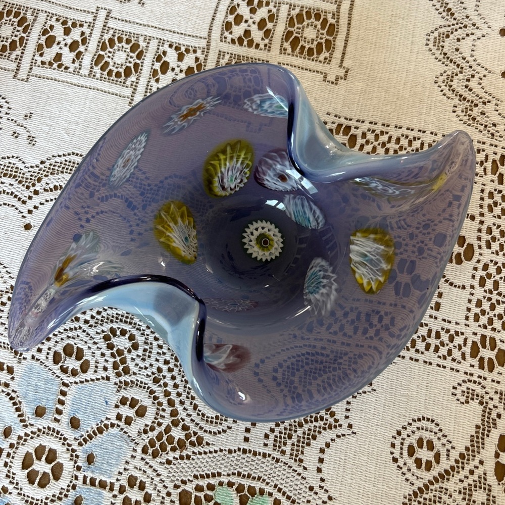 Vintage Murano Fratelli Toso Opalescent Murrines Italian Art Glass Bowl